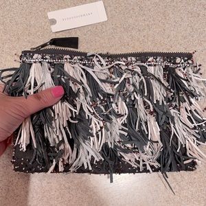 NWT ANTHROPOLOGIE leather fringed clutch/pouch